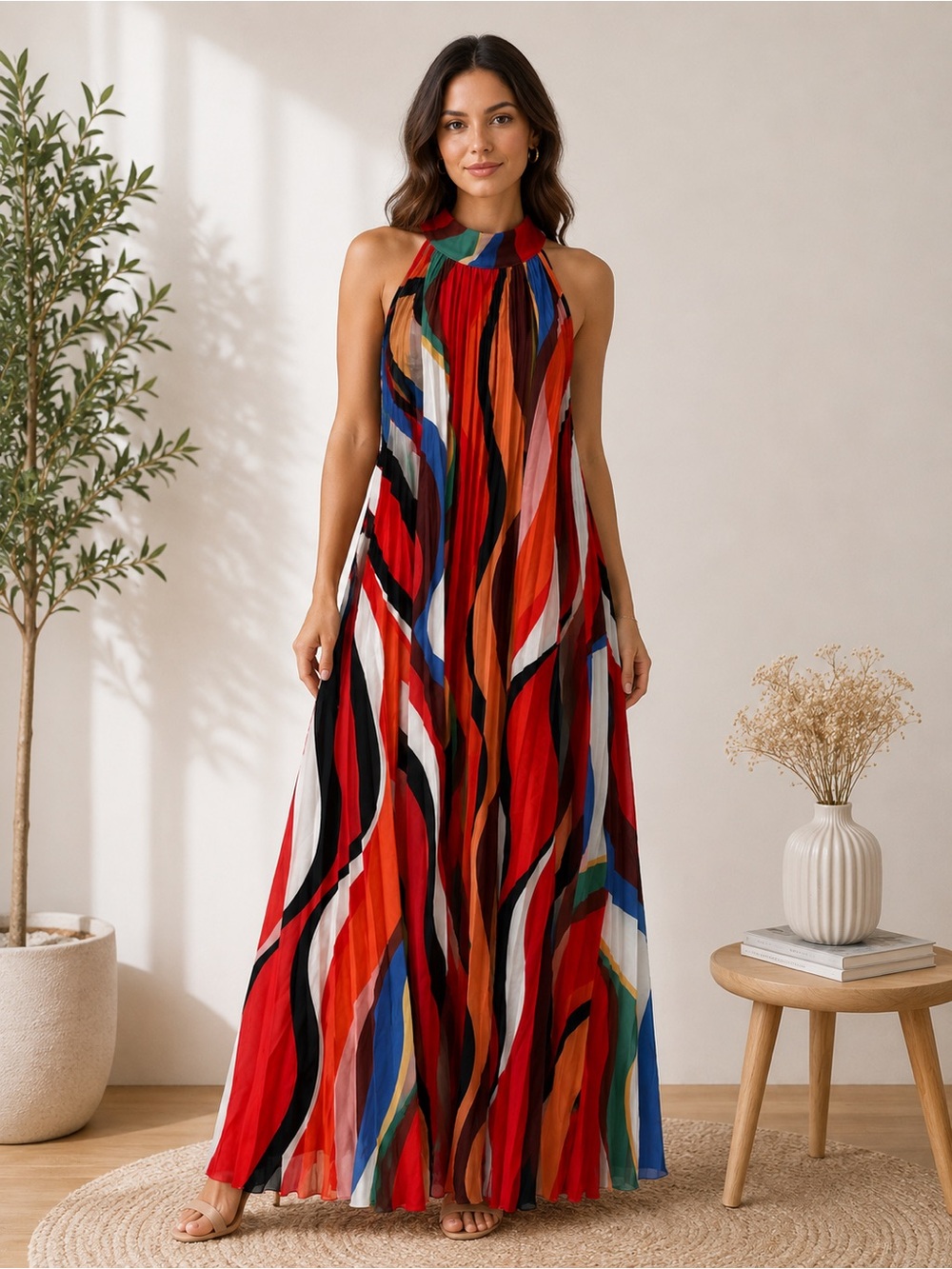 SHEIN Curve Multicolor Pleated Halter Maxi Dress 3XL - Picture 1 of 4